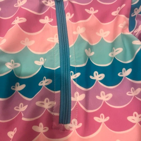 SZ 6-12 Months RuffleButts Long Sleeve One Piece Rash Guard Swimsuit Mermaid - Picture 6 of 8